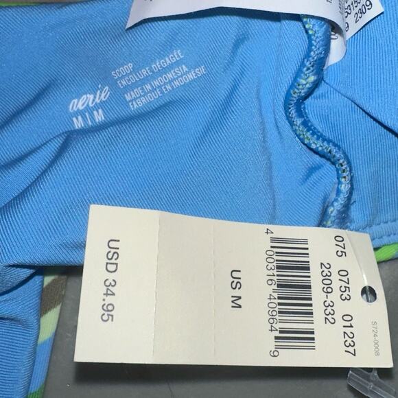 Aerie Green Patterned Scoop Bikini Top and Red Bottoms Set Size Medium NWT - Picture 3 of 4